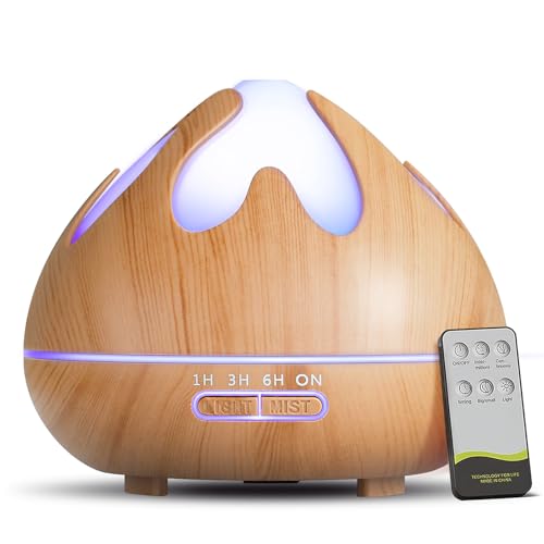 500ml Aroma Diffuser für Duftöle, Premium Ultraschall Luftbefeuchter, Aromatherapie Öle Diffusor mit 14-Farbigem LED-Licht, BPA-Free, 4 Timer Einstellung von JRXH