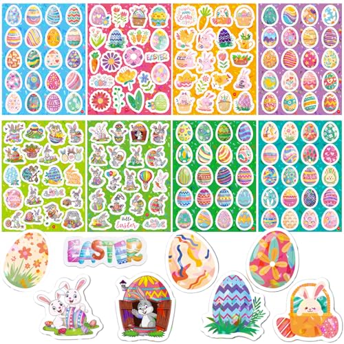 Aufkleber Ostern, Ostern Deko, 160 Stück (8 Blätter) Große Eierfarben Ostern Sticker, DIY Frohe Ostern Aufkleber, Aufkleber Frohe Ostern für Geschenktüten Ostern, Osterparty Geschenkzubehör von JRYBXS