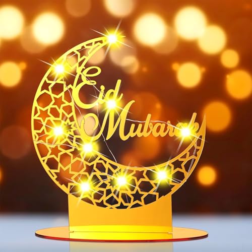 JRYBXS Ramadan Geschenke, Ramadan Deko, Ramadan Mond Leuchtende Ramadan Dekoration, Gold Hohler Mond Ramadan Tischdeko, Ramadan Mubarak Dekoration für Ramadan Eid Mubarak Muslimische Islamische Party von JRYBXS