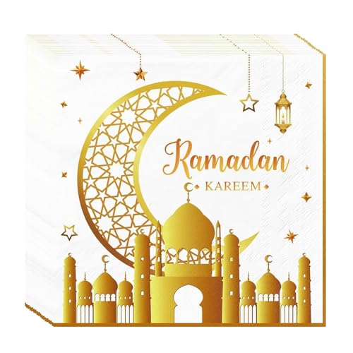 Ramadan Servietten, Ramadan Deko, 20 Stück Weiß Gold Einmalig Serviette Eid ramadan Tischdeko, für Eid Parteien Ramadan Deko Ramadan Tischdeko von JRYBXS