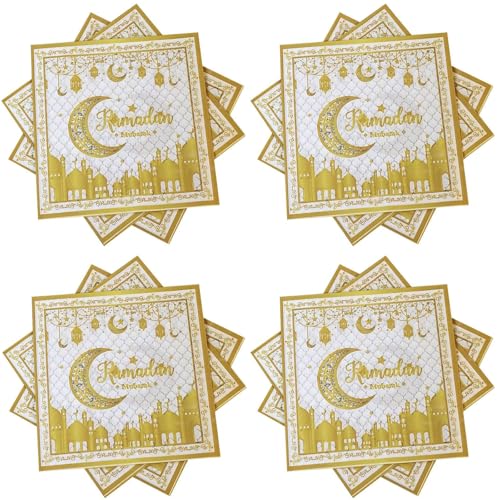 Ramadan Servietten,Ramadan Deko,33 × 33cm Schwarzes Gold Ramadan Dekoration Servietten Ramadan, 20 Stück Ramadan Tischdeko Eid Mubarak Dekoration Servietten,für Party und Familienessenzubehör (1) von JRYBXS