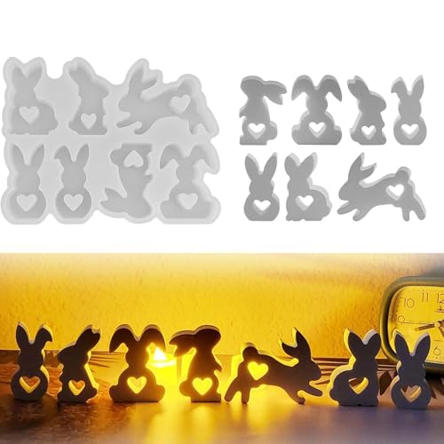 Silikonform Ostern, Ostern Deko, 7 Stück Kaninchen Silikonformen Gießformen Ostern, DIY Kerzen, Gips, Kaninchen Silikonform für Ostern Deko Ostern Geschenke Kinder (7) von JRYBXS