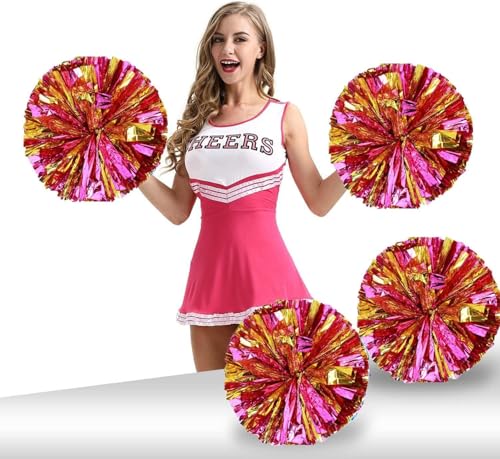 JRYGAC 2 Stück Cheerleading Pompoms, Cheerleader Pompons, Cheerleading Captain Pompons Metallisch Cheerleader Pompons Sport Squad Cheer Accessories, Cheerleading Pompons (Gold, Rotes) von JRYGAC