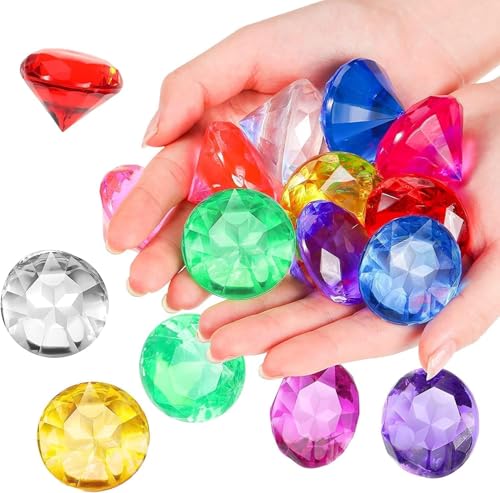 JRYGAC 30 Stück Acryl Diamonds Diamanten, Edelsteine für Kinder, Kinder Kristalle, Diamonds Gemischte Farben, Diamanten Deko für Hochzeiten, Tischdekorationen, Kunsthandwerke Deko (32MM) von JRYGAC