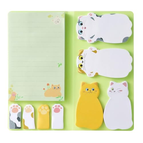 JRYGAC Cartoon Tier Haftnotizen Set, Niedliche Katze Selbstklebende Klebezettel, 10,5×20,5 CM Haftnotizen Klebezettel, Haftnotizen Kinder für Kühlschrank Büro Schule oder Geschenke (9 Stil) von JRYGAC