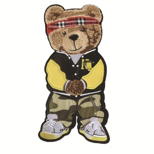 JRYYR 27 cm x 13 cm Camouflage-Bär-Stickerei-Aufnäher, Applikation, Cartoon-Tier-Chenille-Aufnäher, geeignet für dekorative Kleidung, Pullover, Heimtextilien, Rucksack-Patch, Applikation (Stil 9) von JRYYR