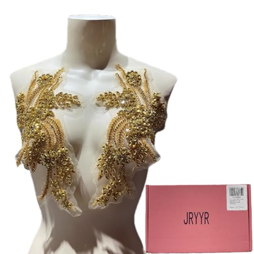 JRYYR Handgefertigte Goldapplikation, Strassapplikation für Kleider, Kleidungsstücke, Röcke, Taschen, Schmuck und andere dekorative Accessoires (Gold-6) von JRYYR