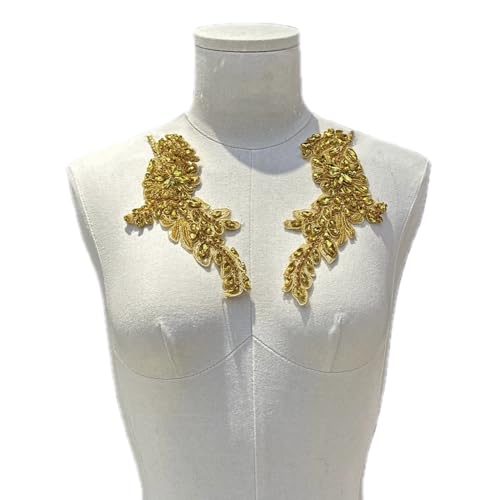 JRYYR Handgefertigte Perlenapplikation, Strassapplikation für Kleider, Kleidungsstücke, Röcke, Taschen, Schmuck und andere dekorative Accessoires (Gold-1) von JRYYR