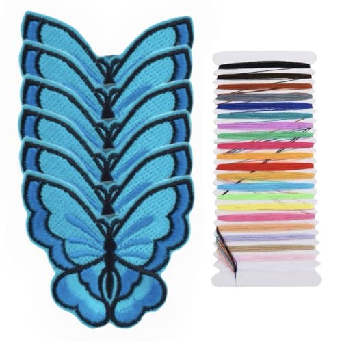 Multicolor 7,2 * 7 cm 6 Schmetterling Stickerei Applikation, Bügelbilder zum Aufbügeln für Kleidung, Rucksäcke, Handtuchstickerei, Taschen, Accessoires und andere dekorative Applikationen (Seeblau) von JRYYR