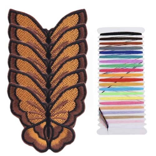 Multicolor 7,2 * 7 cm 6 Schmetterling Stickerei Applikation Aufbügler Patches für Kleidung, Rucksäcke, Handtuch Stickerei, Taschen, Accessoires und andere dekorative Applikationen (Braun) von JRYYR