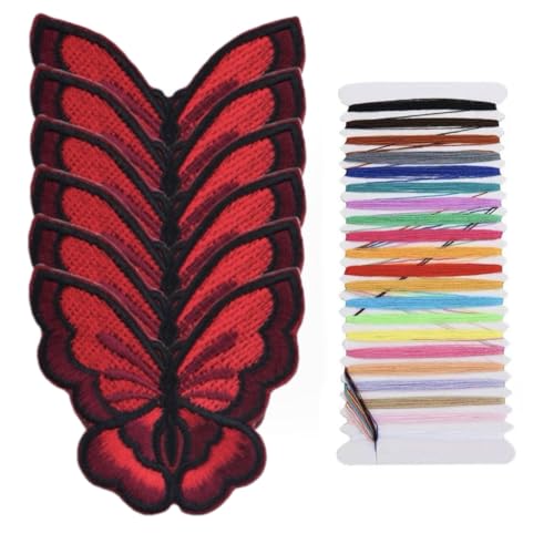 Multicolor 7,2 * 7 cm 6 Schmetterling Stickerei Applikation Aufbügler Patches für Kleidung, Rucksäcke, Handtuch Stickerei, Taschen, Accessoires und andere dekorative Applikationen (Burgundy) von JRYYR