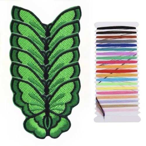 Multicolor 7,2 * 7 cm 6 Schmetterling Stickerei Applikation Aufbügler Patches für Kleidung, Rucksäcke, Handtuch Stickerei, Taschen, Accessoires und andere dekorative Applikationen (Grün) von JRYYR