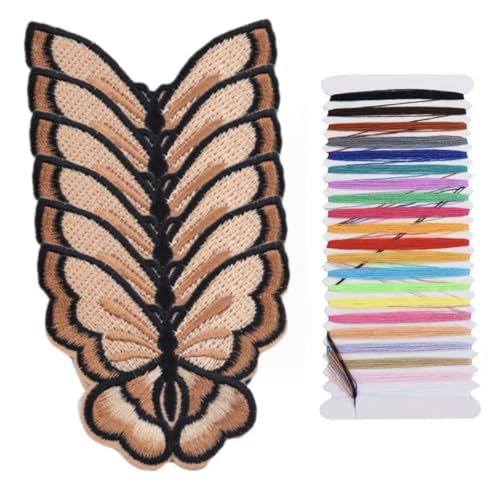 Multicolor 7,2 * 7 cm 6 Schmetterling Stickerei Applikation Aufbügler Patches für Kleidung, Rucksäcke, Handtuch Stickerei, Taschen, Accessoires und andere dekorative Applikationen (Khaki) von JRYYR