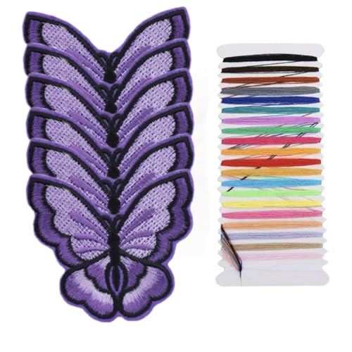 Multicolor 7,2 * 7 cm 6 Schmetterling Stickerei Applikation Aufbügler Patches für Kleidung, Rucksäcke, Handtuch Stickerei, Taschen, Accessoires und andere dekorative Applikationen (Lila) von JRYYR