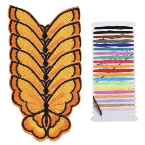 Multicolor 7,2 * 7 cm 6 Schmetterling Stickerei Applikation Aufbügler Patches für Kleidung, Rucksäcke, Handtuch Stickerei, Taschen, Accessoires und andere dekorative Applikationen (Orange) von JRYYR