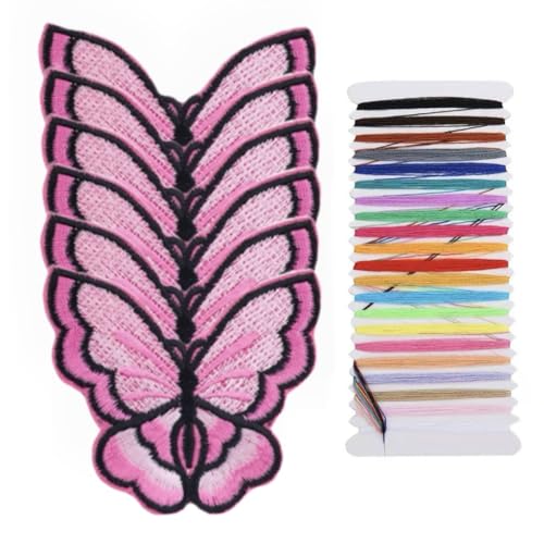 Multicolor 7,2 * 7 cm 6 Schmetterling Stickerei Applikation Aufbügler Patches für Kleidung, Rucksäcke, Handtuch Stickerei, Taschen, Accessoires und andere dekorative Applikationen (Rosa) von JRYYR