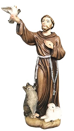 JS Garten Deko Heiligenfigur Heiliger Franziskus H 12 cm Franz von Assisi Holzfigur Holzstatue Statue aus Ahornholz von Dolfi von JS Garten Deko