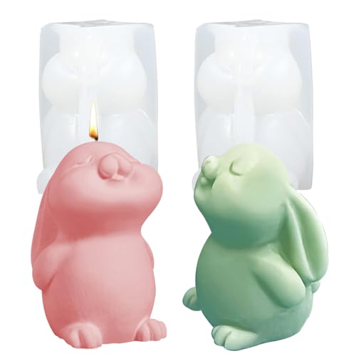 JS MOLD 2 Stücke Ostern Kaninchen Silikonformen Gießformen, Silikonformen Gießformen Ostern,3D Silikonform Osterhase,Silikonform Hase für Schokolade, Seife, Ostergeschenke von JS MOLD