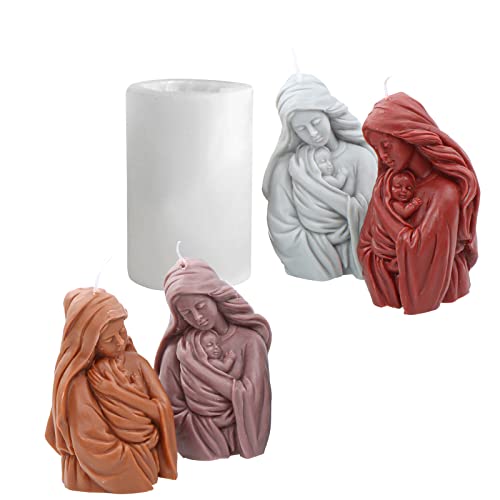 JS MOLD 3D Jungfrau Maria Silikon Kerzenform,Jungfrau Maria Mutter Umarmungs-BabyForm,Handgemachte Aroma Kerzenform,Epoxidharz Formen Gießform für Kerzen Machen, Statue, Handwerk Ornamente von JS MOLD