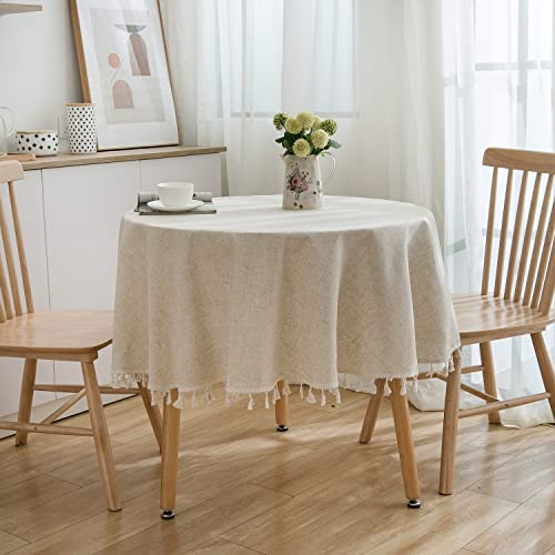 Runde Baumwoll-Leinen-Tischdecke, beige Jute-Tischdecke, 150 cm, fester Stoff-Tischbezug mit Quasten für Küche, Esszimmer, Tee, Kaffee, Schreibtisch, Party, Hochzeit, Urlaub (152,4 cm) von JSF