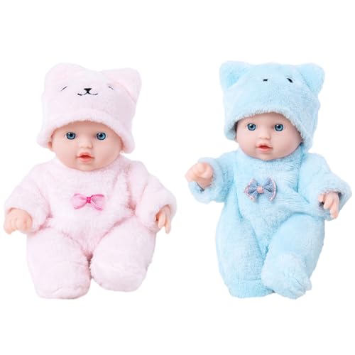 JSGHGDF 2Pcs Realistische Reborns Puppen Set Für Sammler Silikone Baby Figuren Mit Plüsch Bär Kleidung Outfits Kleinkinder Spielzeug von JSGHGDF