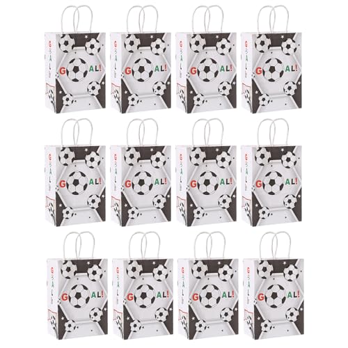 JSGHGDF Fußball Geschenktüten Fußball Geburtstags Papiertüten Set Mit 12 Krafttüten Für Fußball Geburtstage Partys Leckerli Taschen von JSGHGDF