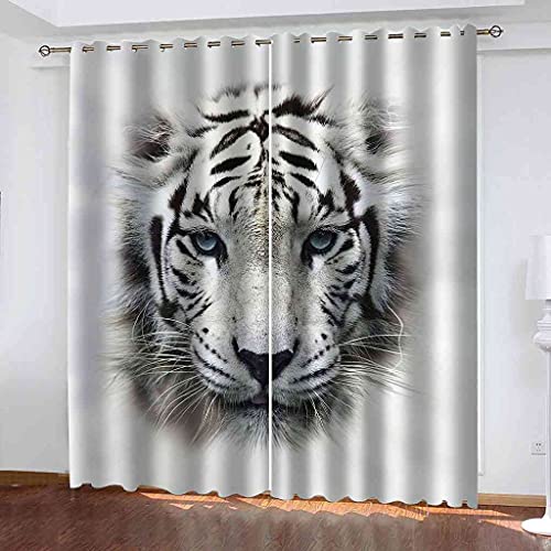 JSHEN Gardinen Modern Kinderzimmer Vorhang Blickdicht 3D Modekunst Tierischer Weißer Tiger Muster Vorhänge Mit Ösen 2Er Set 234x183cm Verdunkelungsvorhang Wohnzimmer Küchen Polyester Vorhänge von JSHEN