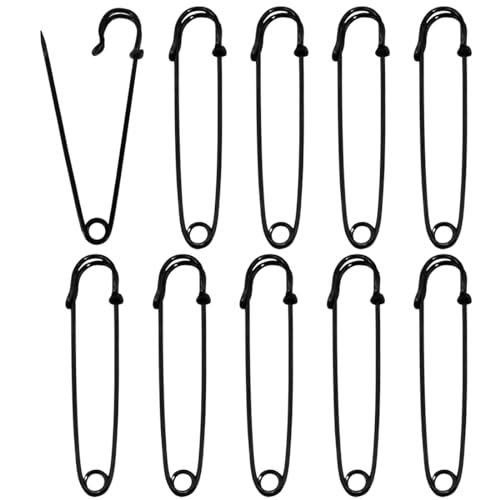 JSKWIKE 15 Pcs Sicherheitsnadeln 10cm Große Sicherheitsnadeln für Kleidung Leder Segeltuch Decken Basteln Röcke Extragroße Sicherheitsnadeln Robuste Sicherheitsnadeln(Schwarz) von JSKWIKE