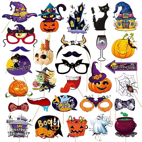 JSKWIKE 30 Pcs Halloween Foto Requisiten, Halloween Photo Booth Props Halloween Fotobox Accessoires Party Foto Booth Props Mix Fotorequisiten für Party Geburtstag Hochzeit Halloween von JSKWIKE