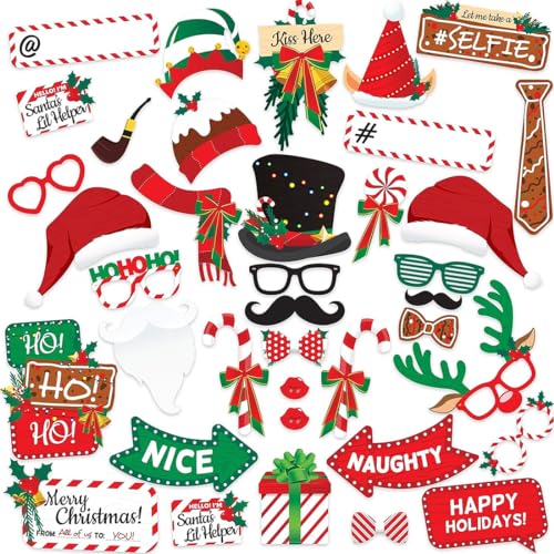 JSKWIKE 38 Pcs Weihnachten Foto Booth Props Kit Frohe Weihnachten Party Dekoration von JSKWIKE