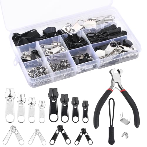 183 Stück Reißverschluss Reparatur Set, Reisverschlussreparaturset Ersatz Zipper mit Zangen für Bekleidung, Koffer, Taschen, Jacke, Jeans von JSMTKJ