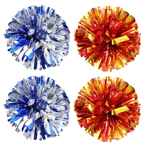 4 Stück Cheerleading Pompoms, Cheerleader Bunte Pompons Handblume, Metallic-Folie Pom Poms für Sportveranstaltungen, Tänze, Karnevalspartys Verwendet von JSMTKJ