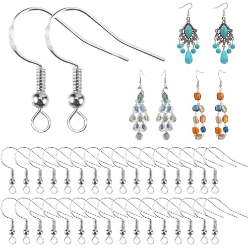 925 Silber Ohrring Haken,100 Stück Silber Ohrringe Selber Machen Set mit Kugel Spule für DIY Ohrhänger Schmuckherstellung Ohring Zubehör von JSMTKJ