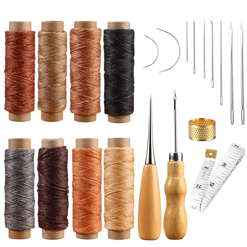 Leder Wachsfaden Cord Nähen Wachsfaden Wachsgarn Gewachst Sattlergarn Ledernähset Hand Ledernadeln Nähzubehör für Lederhandwerk DIY Sewing Craft and Nähen 21Pcs von JSMTKJ