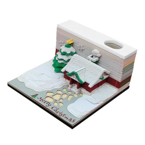 3D-Notizblock, Schneehaus, Weihnachtshaus-Schnitzerei, Basteln, antihaftbeschichtet, Haftnotizen, Notizblock mit Papier D für Weihnachts-Stift von JSNKJLMN