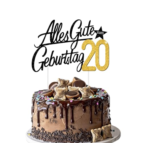 Torten Deko 20 Geburtstag – Glitzernder Cake Topper für Frauen & Männer (20) von JSRHEEM