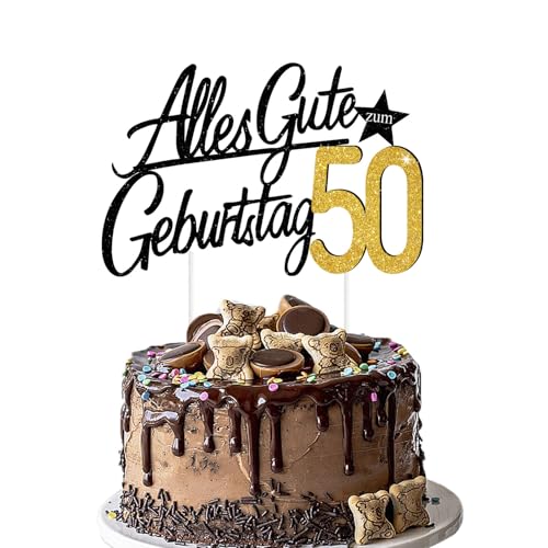 Torten Deko 50 Geburtstag – Glitzernder Cake Topper für Frauen & Männer (50) von JSRHEEM