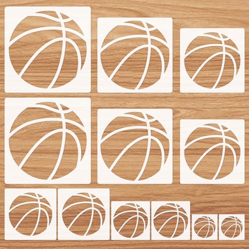 JSRQT 12 Stück Stencil for Painting Schablonen Wiederverwendbare Basketball Malschablonen Malerei Art Malen für Holz Wand Deko Zeichnung Kunststoff Airbrush DIY Scrapbooks Zeichenschablonen von JSRQT