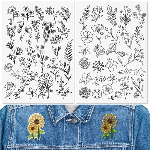 JSRQT 2 Blätter Stickvlies Wasserlöslich,Abwaschbare Stickvorlagen Mit Blumen Anlage,Stabilisatoren Stickmuster,Selbstklebend Stickaufkleber für DIY Stickerei Handnähen 8,3 x 11 Zoll von JSRQT