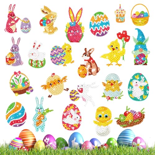 JSRQT 22 Stück 5D DIY Diamond Art Painting Aufkleber Ostern Hase Ostereier Diamantmalerei Aufkleber Kits für Anfänger Diamant Malerei Kits Easter Tiere Diamant Aufkleber Kit für Geschenke Painting von JSRQT