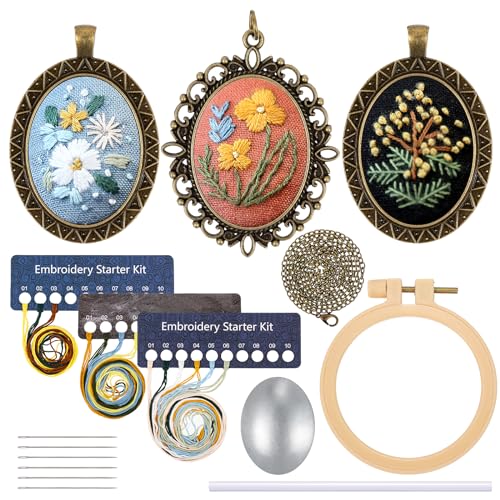 JSRQT 3 Pack Anhänger Stickerei Starter Kit mit Anleitungen DIY Cross Stitch Craft Stickerei Halskette mit Muster Stickerei Ohrringe Anhänger Embroidery Starter Kit für Schmuck Sticken Handwerk von JSRQT