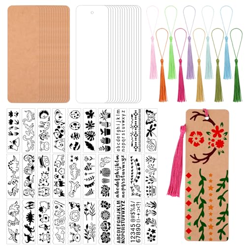 JSRQT 30Stk Blanko Lesezeichen Set, Lesezeichen Karton aus Papier für Lesefreunde, Bookmarks Einschließlich Weißer und Brauner Leerer Etiketten, Zeichenschablonen, Quasten, für DIY Projekte Geschenk von JSRQT