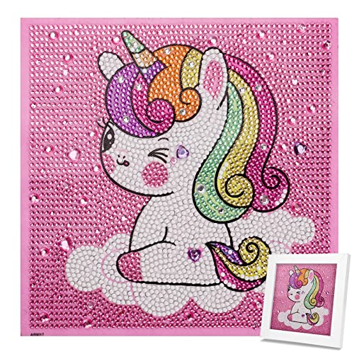 JSRQT 5D Diamant Malerei Kit für Kinder,DIY Diamond Art Painting Stickerei Kreuzstich Arts Craft Bilder,Einhorn Mosaikherstellung Vorbedruckte Kit (18x18cm) von JSRQT