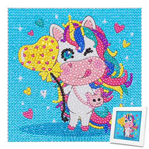 JSRQT 5D Einhorn Diamant Malerei Kit für Kinder,DIY Kids Diamond Art Painting,Kristall Strass Diamant Painting Mosaikherstellung Vorbedruckte Kit (15 x15cm) von JSRQT