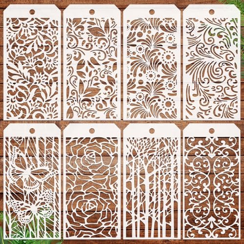 JSRQT 8 Stück Blume Schablonen Set Blumen Mandala Spitze Malvorlagen Schablonen Wiederverwendbar Zeichnung Malschablonen Wand Malen Schablonen Stencil DIY Scrapbooks für Malerei Holz Deko 4.7 x 9.45 von JSRQT