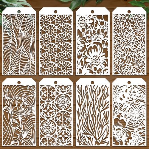 JSRQT 8 Stück Blume Schablonen Set Wiederverwendbar Spitze Malvorlagen Schablonen Blumen Mandala Zeichnung Malschablonen Wand Malen Schablonen Stencil DIY Scrapbooks für Malerei Holz Deko 4.7 x 9.45 von JSRQT