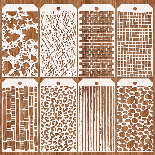 JSRQT 8 Stück Leopard Schablonen,Ziegel Painting Stencils,Textur Malerei Schablonen Vorlage für Holz, Boden, Möbel Wandgestaltung Deko, DIY Scrapbooking Basteln 4.7 x 9.45” von JSRQT