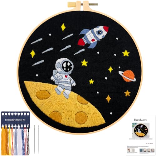 JSRQT Astronaut Stickerei Starter Kit,DIY Weltraum Stern Handgemachte Kreuzstich Set, Embroidery Cross Stitch Starter Kit für Anfänger von JSRQT