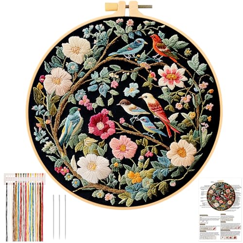 JSRQT Blume Kolibri Stickerei Starter Kit für Erwachsene Anfänger,Handgemachtes Kreuzstich Stickerei Kit,Nadelspitzen-Stickset für Heimdekoration JSRQT Blume Kolibri Stickerei Starter Kit für Erwachsene Anfänger,Handgemachtes Kreuzstich Stickerei Kit,Nadelspitzen-Stickset für Heimdekoration von JSRQT