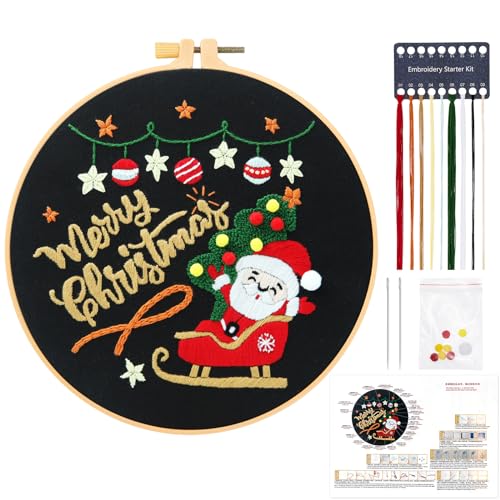 JSRQT Christmas Stickerei Set,Handgemachtes Weihnachtsmann Kreuzstich Stickerei Kit,Weihnachten Anfänger Stick Starter Kit für Erwachsene von JSRQT